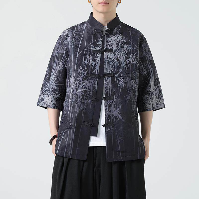 夏季新款风短袖衬衫唐装汉服风印花男A008-1-S205-P45图片