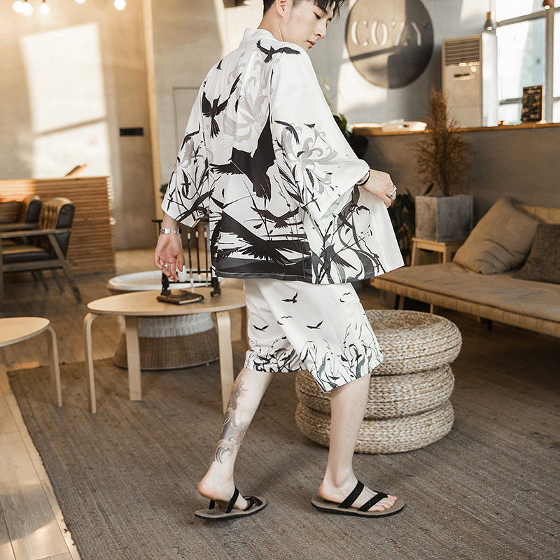 2025夏季风套装男士云霄和服大码两件套DSA008-1-K13-P70,男装休闲套装,电商A008-1