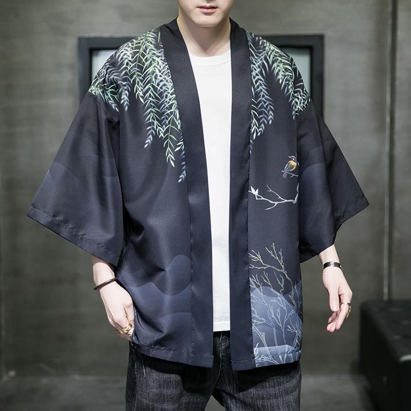 夏季新款风大鱼竹叶和服开衫披风男DS-A008-1-K91p40,男装风衣,电商A008-1
