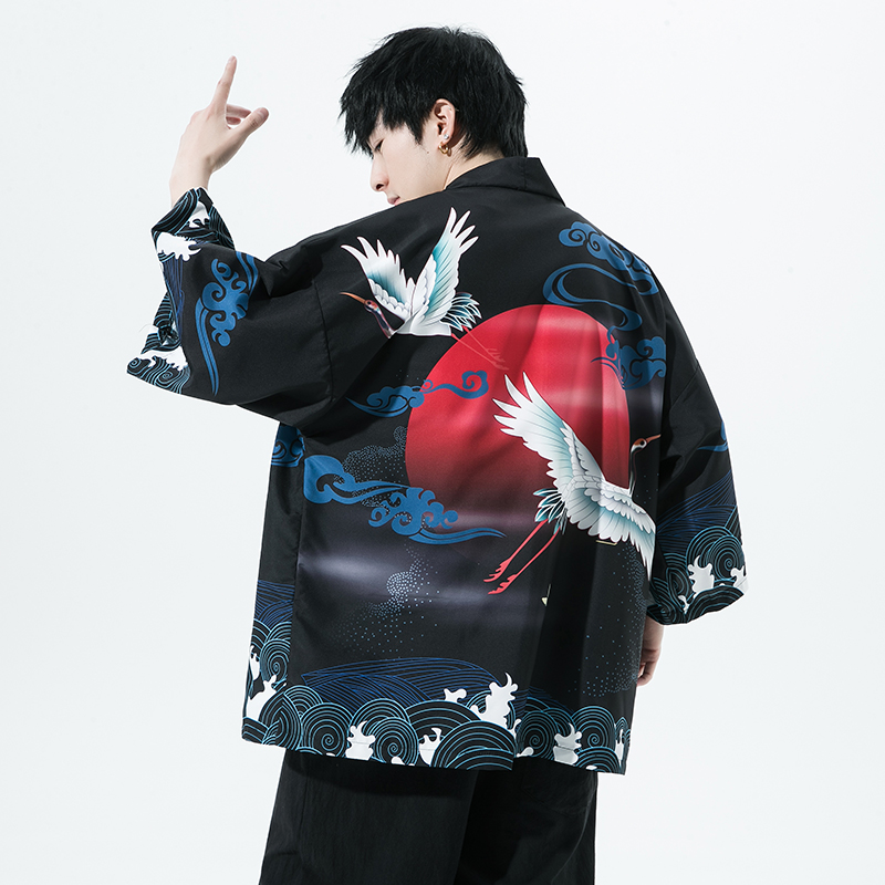2025夏季新款风红日仙鹤和服开衫披风男款6006K039p40，男装卫衣，电商A008-1