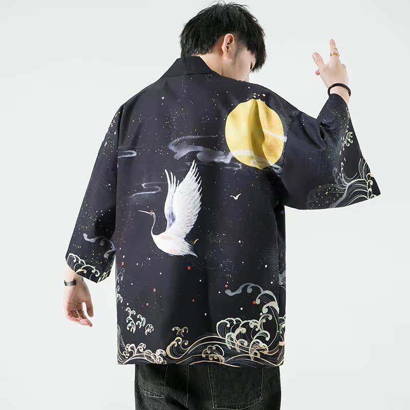 夏季新款风仙鹤祥鹿汉服开衫披风男DS-A008-1-K93p40,男装民族服装,电商A008-1