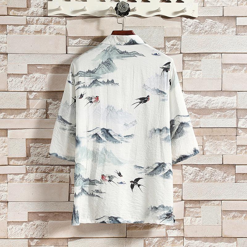 夏季新款风短袖衬衫唐装汉服风印花男A008-1-1102-P50,男装衬衫,电商A008-1