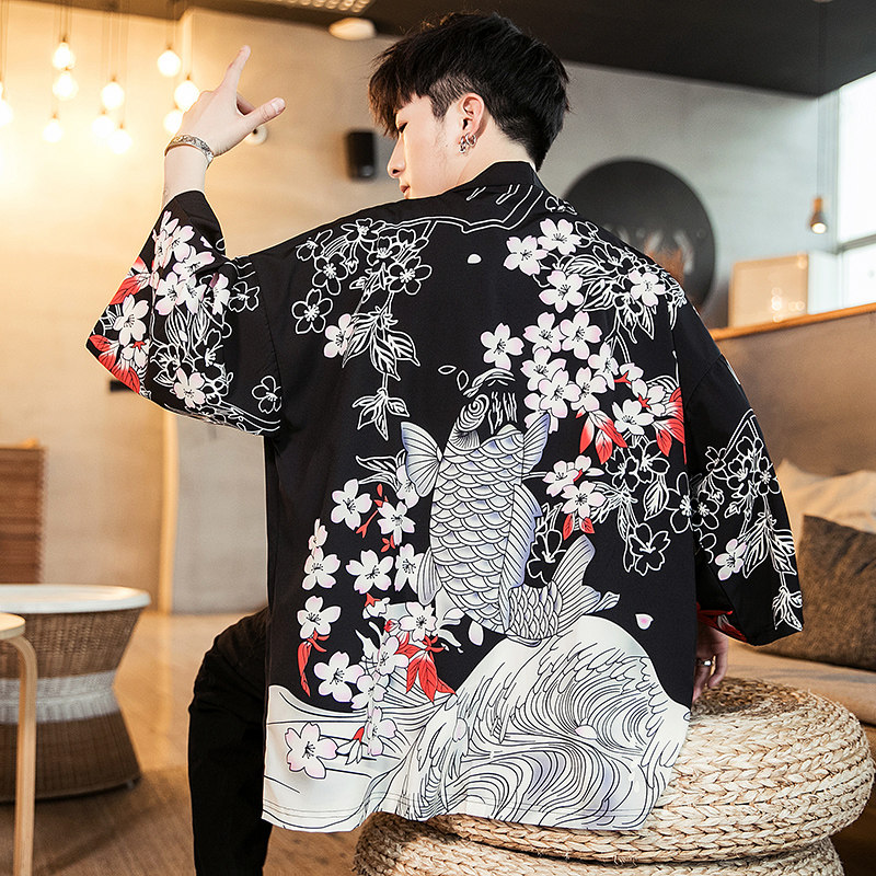 2025夏季新款风飞鹤 山水鲤鱼汉服开衫披风男DSA008-1K02p40图片
