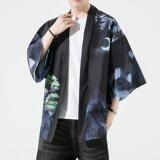 夏季新款风大鱼竹叶和服开衫披风男DS-A008-1-K91p40，男装风衣，电商A008-1