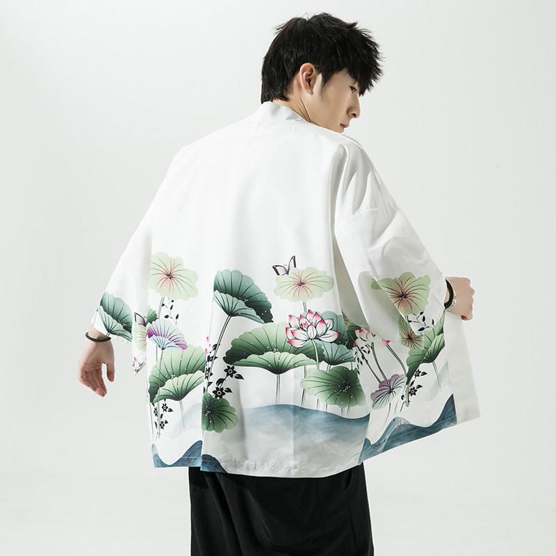 2023夏季新款风青叶仙鹤和服开衫披风男DS-A008-1-K037p40,男装风衣,电商A008-1