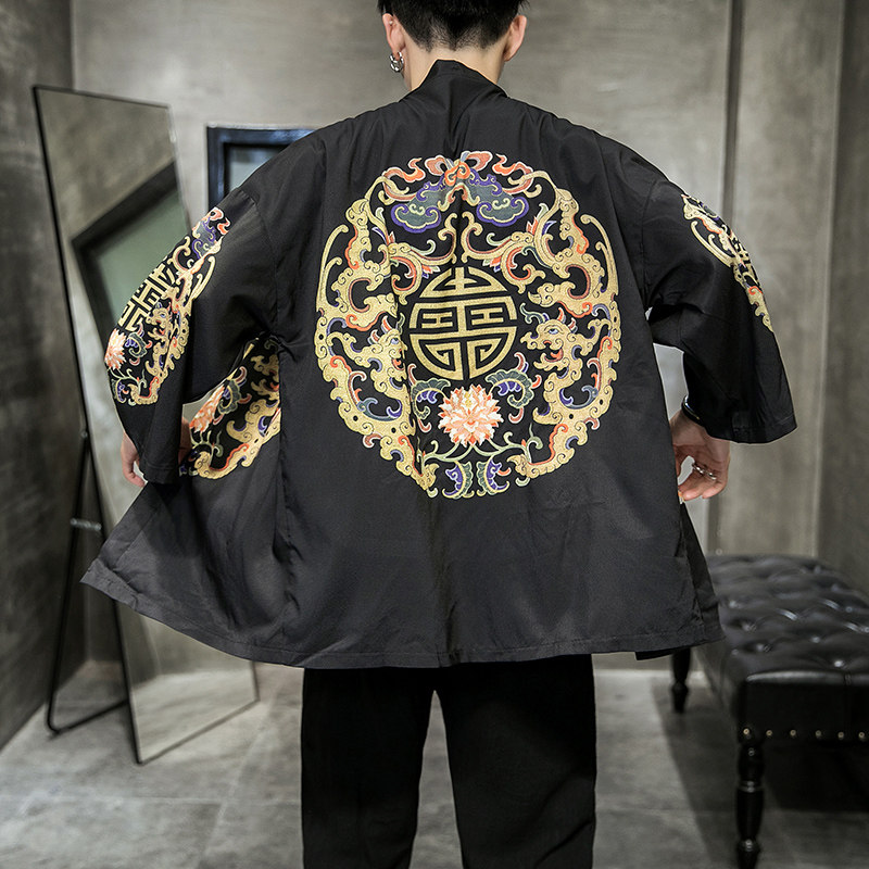2025夏季新款风云霄铜钱海浪汉服开衫披风男A008-1K01p40,男装民族服装,电商A008-1
