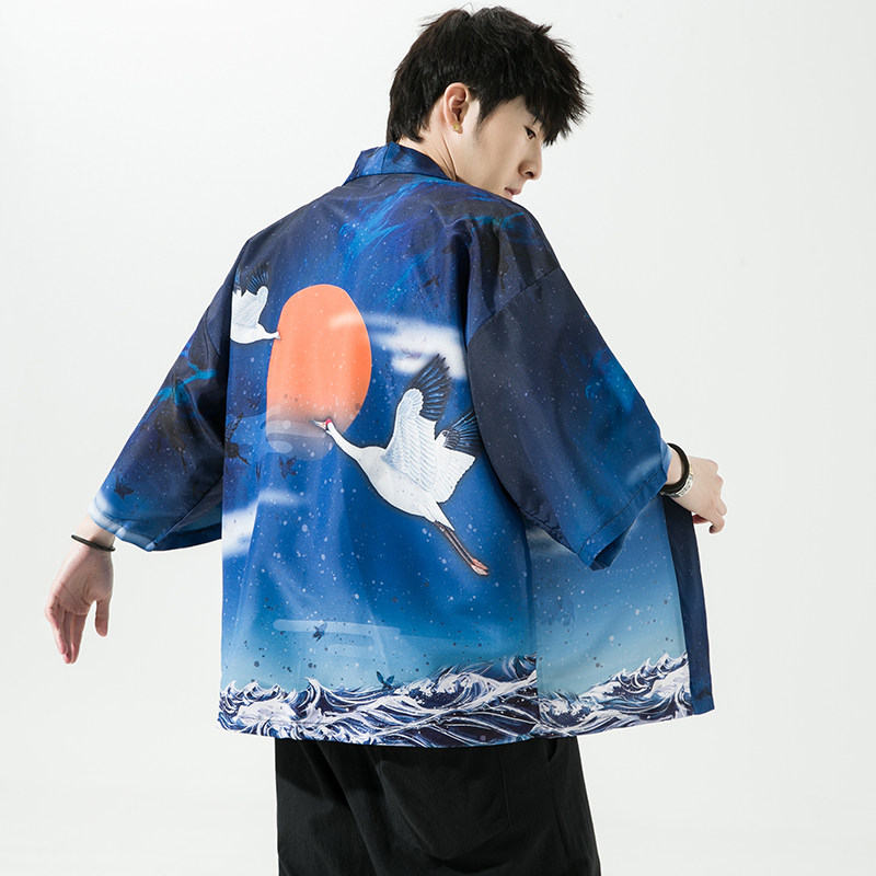 2025夏季新款风霞光圣者仙鹤和服开衫披风男6006K036p40,男装卫衣,电商A008-1