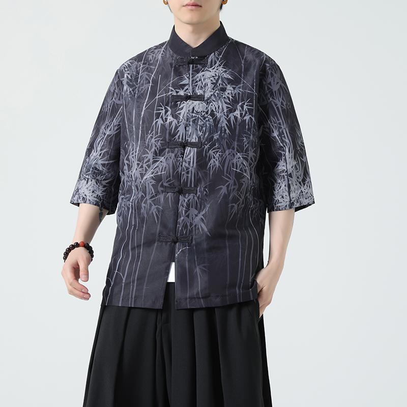 夏季新款风短袖衬衫唐装汉服风印花男A008-1-S205-P45,男装衬衫,电商A008-1