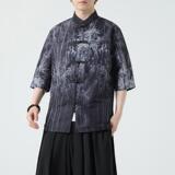 夏季新款风短袖衬衫唐装汉服风印花男A008-1-S205-P45，男装衬衫，电商A008-1