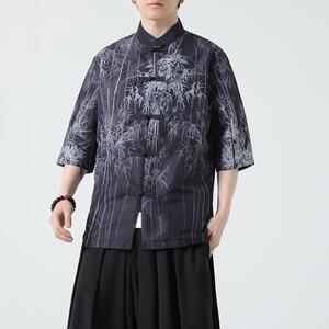 夏季新款风短袖衬衫唐装汉服风印花男A008-1-S205-P45图片