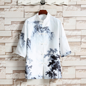 2025夏季新款风短袖衬衫唐装汉服风印花男A008-1-S204-P45图片