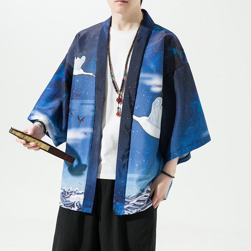 2025夏季新款风霞光圣者仙鹤和服开衫披风男6006K036p40,男装卫衣,电商A008-1