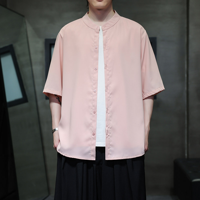 夏季男士短袖纯色冰丝衬衫男宽松衬衣A008-1-S1101-P35,男装T恤,电商A008-1