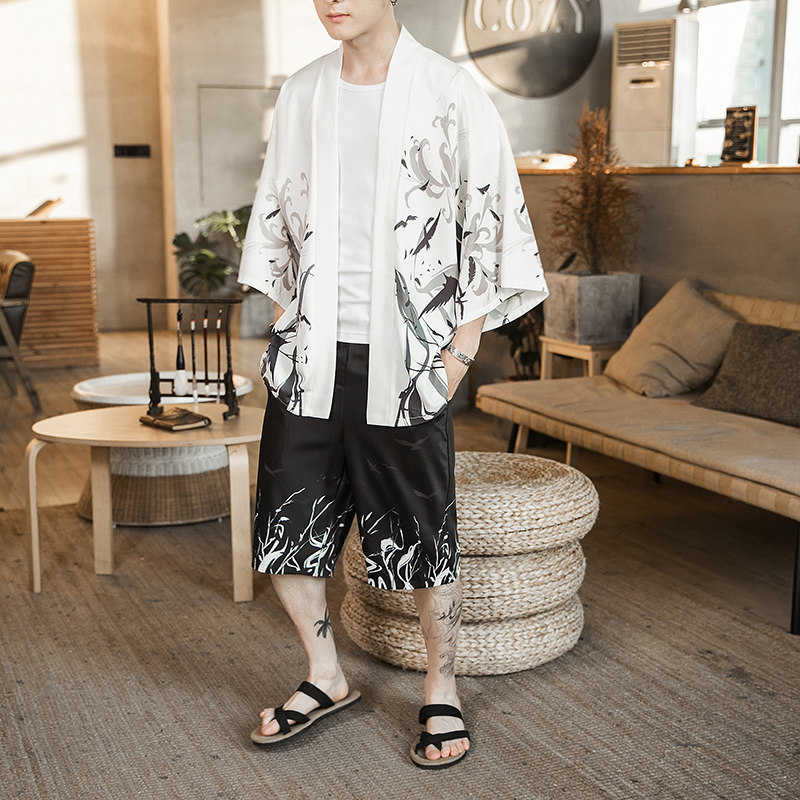 2025夏季风套装男士云霄和服大码两件套DSA008-1-K13-P70,男装休闲套装,电商A008-1