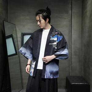 夏季新款风 青山仙鹤印花汉服风衣开衫披风男DSA008-1K87 P40图片