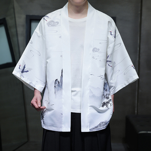 夏季新款风山水仙鹤印花汉服风衣开衫披风男DSA008-1K85P40