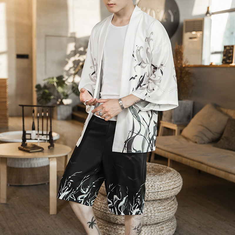 2025夏季风套装男士云霄和服大码两件套DSA008-1-K13-P70,男装休闲套装,电商A008-1