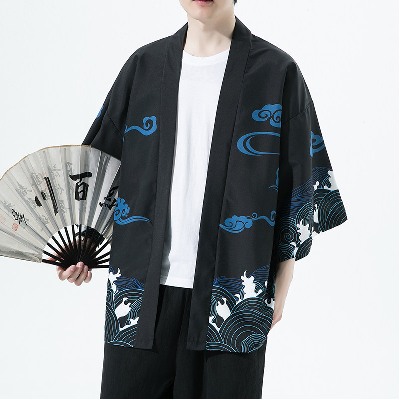 2025夏季新款风红日仙鹤和服开衫披风男款6006K039p40,男装卫衣,电商A008-1