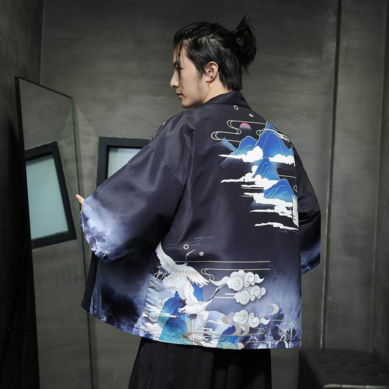 夏季新款风 青山仙鹤印花汉服风衣开衫披风男DSA008-1K87 P40图片