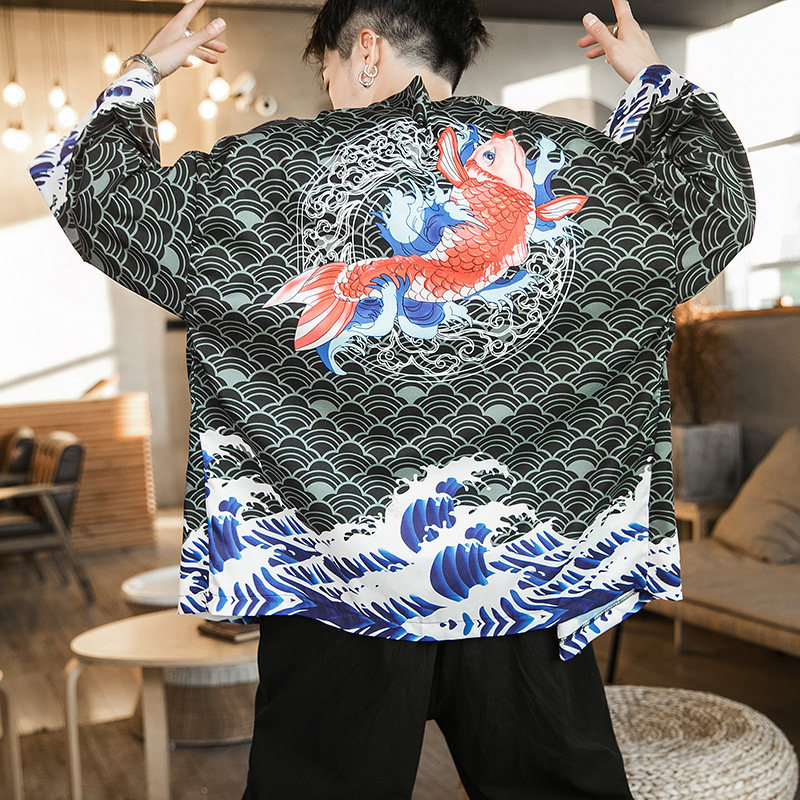 2025夏季新款风红鲤仁义海浪和服开衫披风男6006K01p40,男装卫衣,电商A008-1