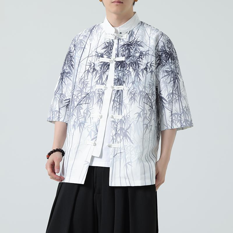夏季新款风短袖衬衫唐装汉服风印花男A008-1-S205-P45图片