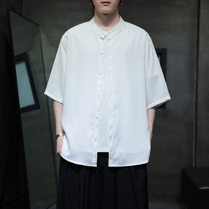 夏季男士短袖纯色冰丝衬衫男宽松衬衣A008-1-S1101-P35,男装T恤,电商A008-1