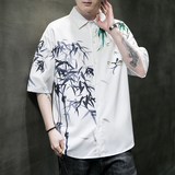 男士印花风休闲男新潮款青年短袖衬衫DS-A008-1-S026-P45，男装衬衫，电商A008-1
