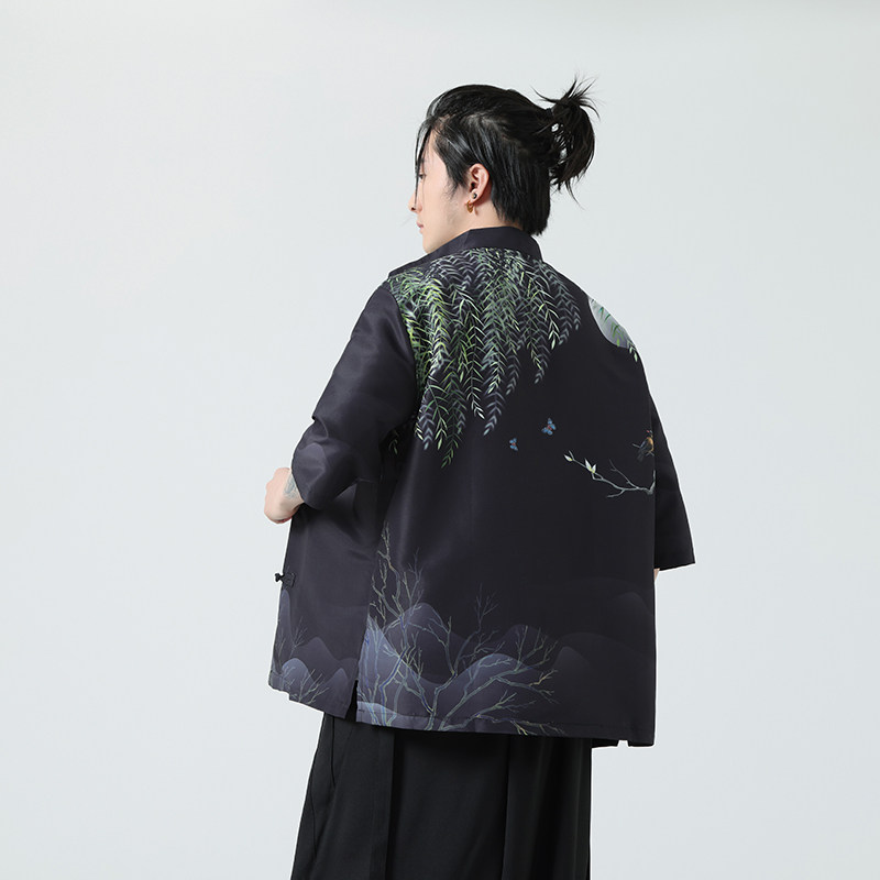 2025夏季新款风短袖衬衫唐装汉服风印花男A008-1-S203-P45,男装T恤,电商A008-1