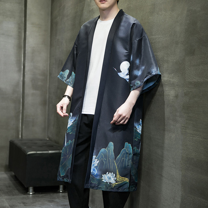 风长款仙鹤汉服开衫披风男DSA008-1-K206p48,男装风衣,电商A008-1