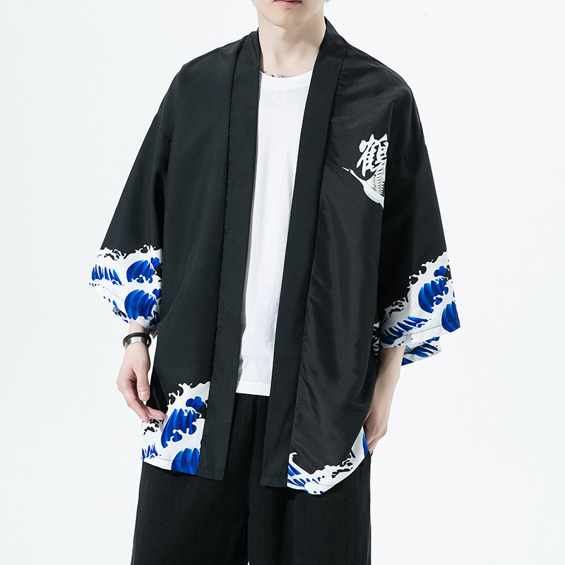 2025夏季新款风仙鹤荷叶和服开衫披风男款6006K039p40,男装卫衣,电商A008-1
