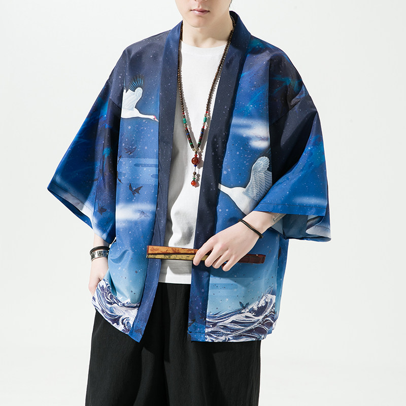 2025夏季新款风霞光圣者仙鹤和服开衫披风男6006K036p40,男装卫衣,电商A008-1