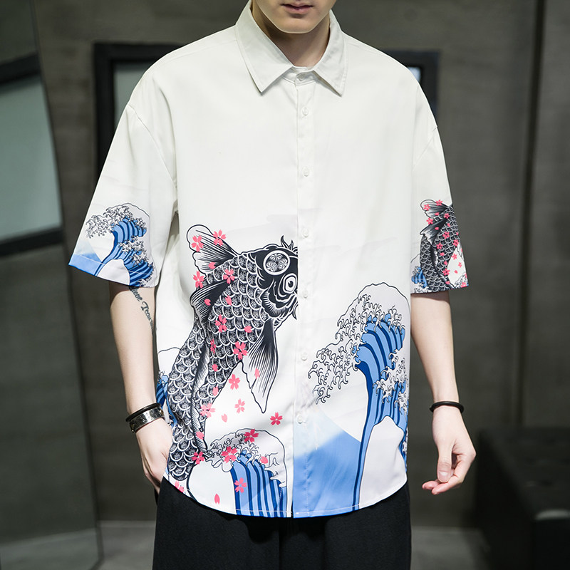 男士印花风休闲男新潮款青年短袖衬衫DS-A008-1-S018-P45,男装衬衫,电商A008-1