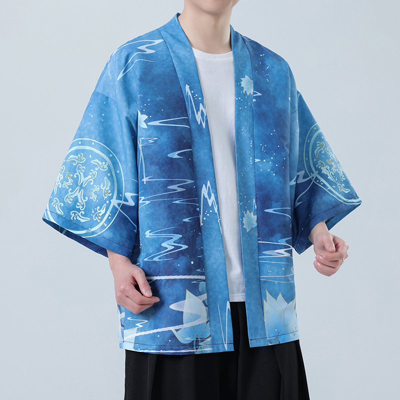 夏季时尚新款风印花汉服风衣开衫披风男DSA008-1K85P40,男装风衣,电商A008-1
