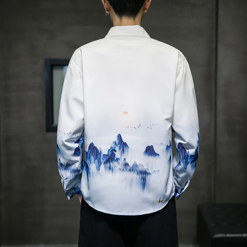 2025新款风仙山印花长袖衬衫外塔DSA008-1-S604-P45,男装衬衫,电商A008-1