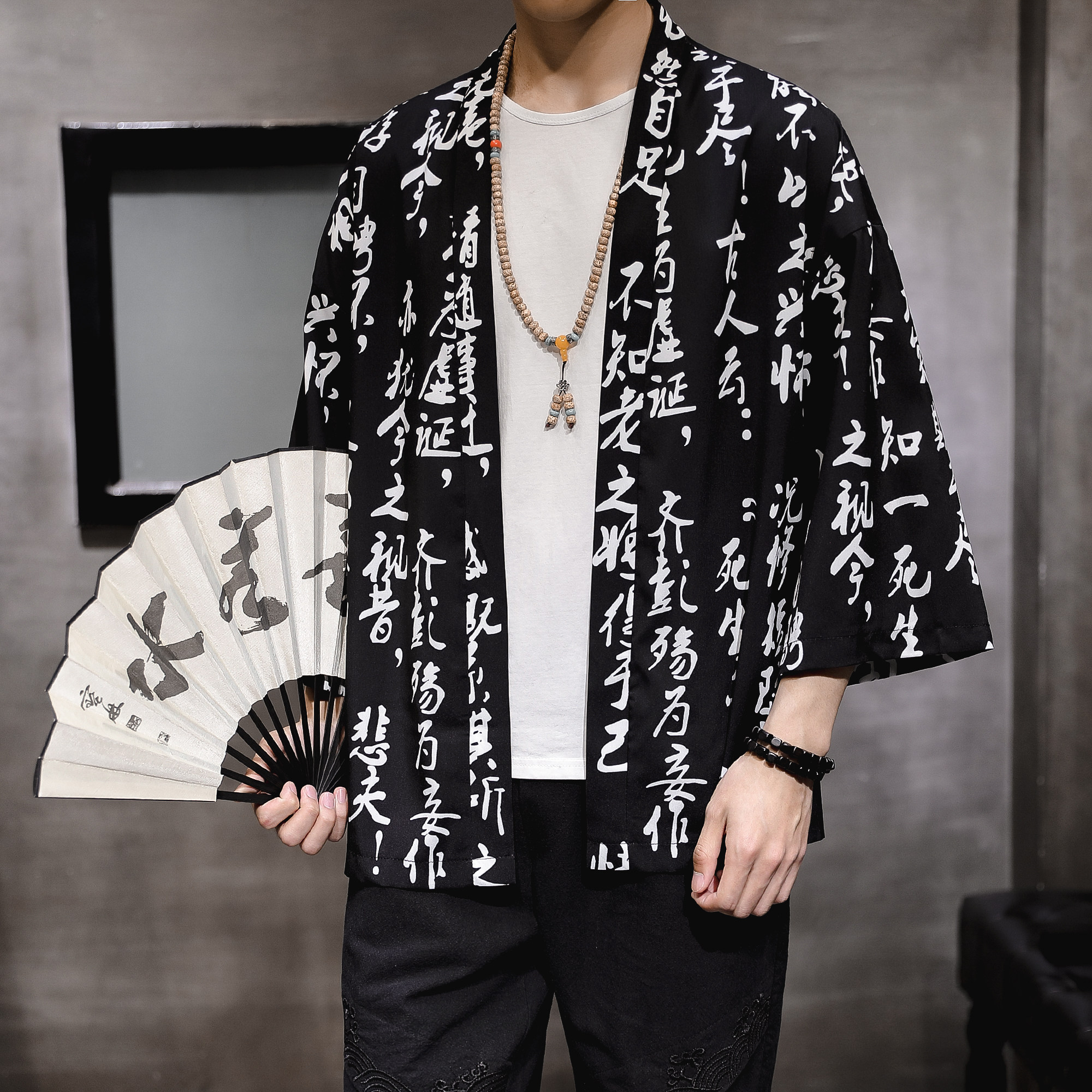 2025夏季新款风山水鲤鱼飞鹤汉服开衫披风男DSA008-1K02p40,男装民族服装,电商A008-1