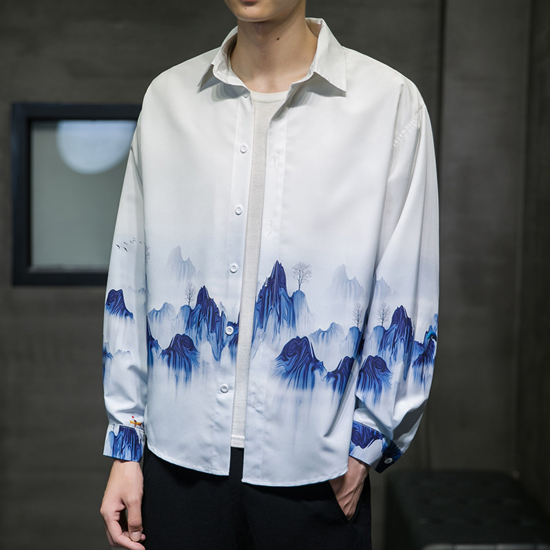 2025新款风 仙山 印花长袖衬衫外塔DSA008-1-S604-P45图片