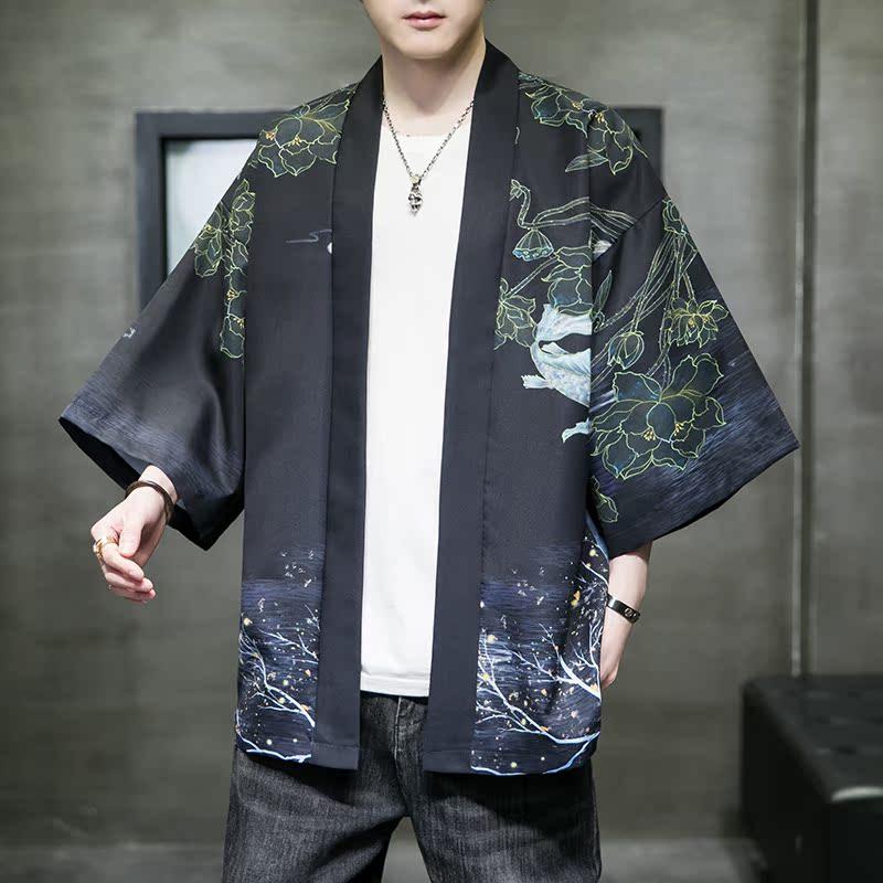 夏季新款风大鱼竹叶和服开衫披风男DS-A008-1-K91p40,男装风衣,电商A008-1