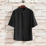 夏季男士短袖纯色冰丝衬衫男宽松衬衣A008-1-S1101-P35，男装T恤，电商A008-1