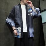 夏季新款风青山仙鹤印花汉服风衣开衫披风男DSA008-1K87P40，男装风衣，电商A008-1