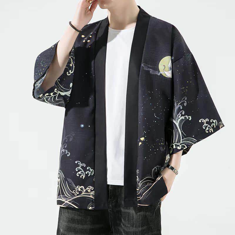 夏季新款风仙鹤祥鹿汉服开衫披风男DS-A008-1-K93p40,男装民族服装,电商A008-1