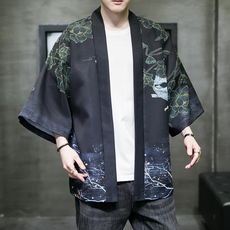 夏季新款风大鱼竹叶和服开衫披风男DS-A008-1-K91p40,男装风衣,电商A008-1