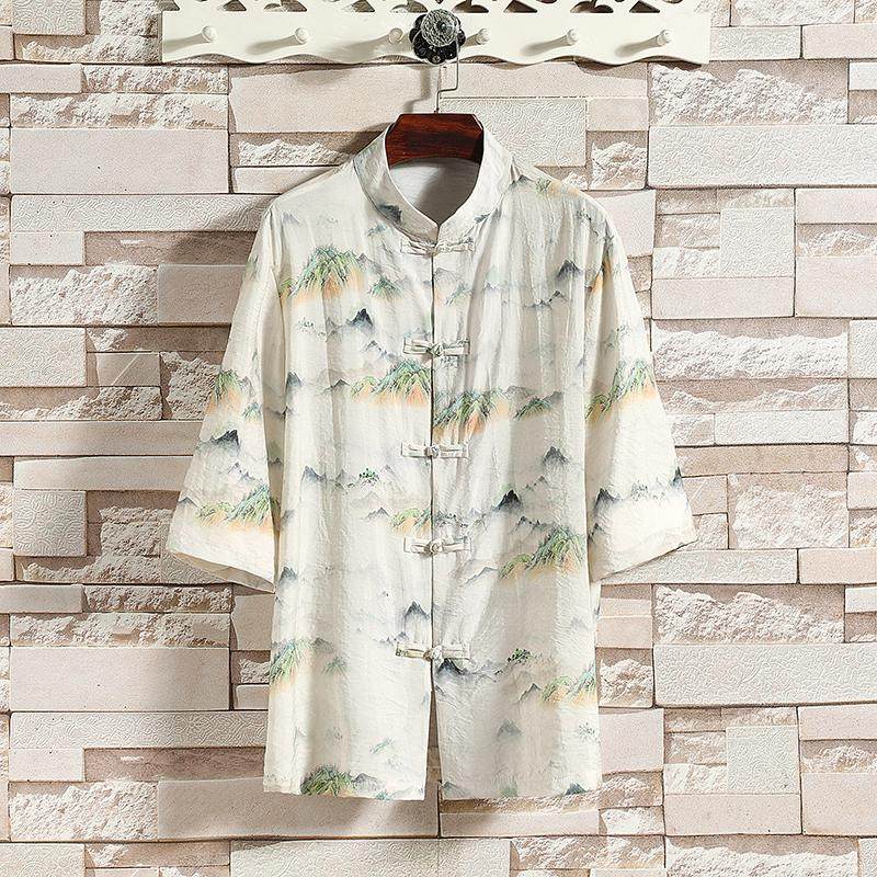 夏季新款风短袖衬衫唐装汉服风印花男A008-1-1102-P50图片