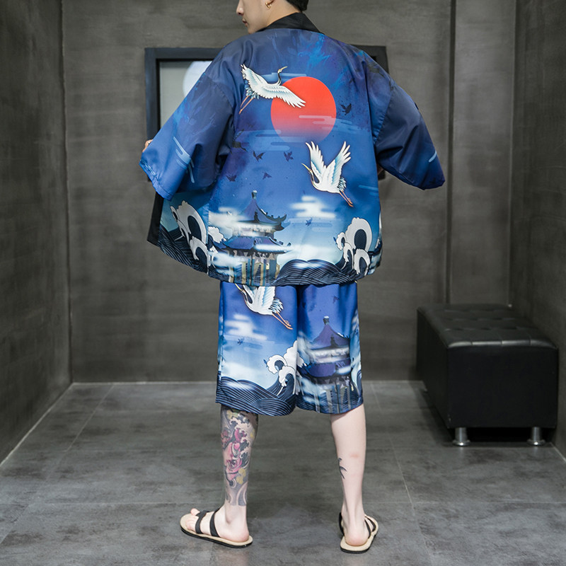2023风道袍男短袖汉服开衫和服防晒衣套装DS-A008-1-TZK51P70图片