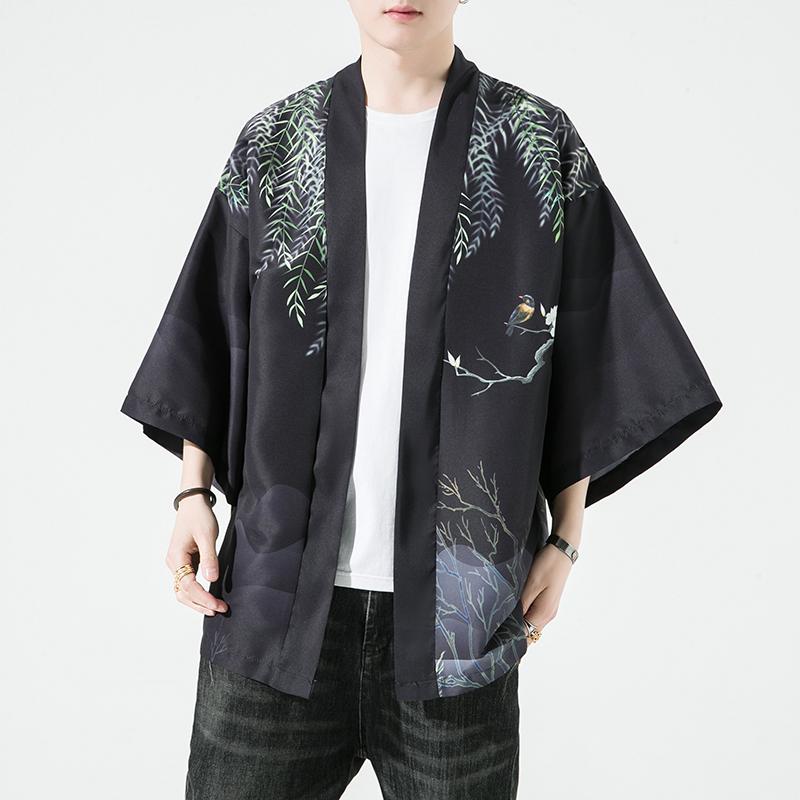 夏季新款风大鱼 竹叶 和服开衫披风男DS-A008-1-K91p40图片