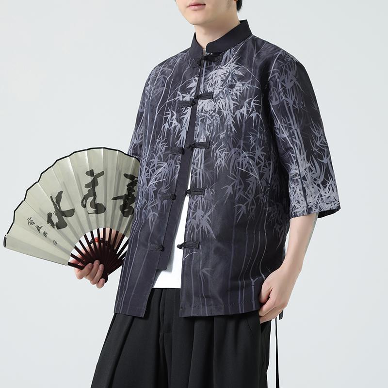 夏季新款风短袖衬衫唐装汉服风印花男A008-1-S205-P45,男装衬衫,电商A008-1