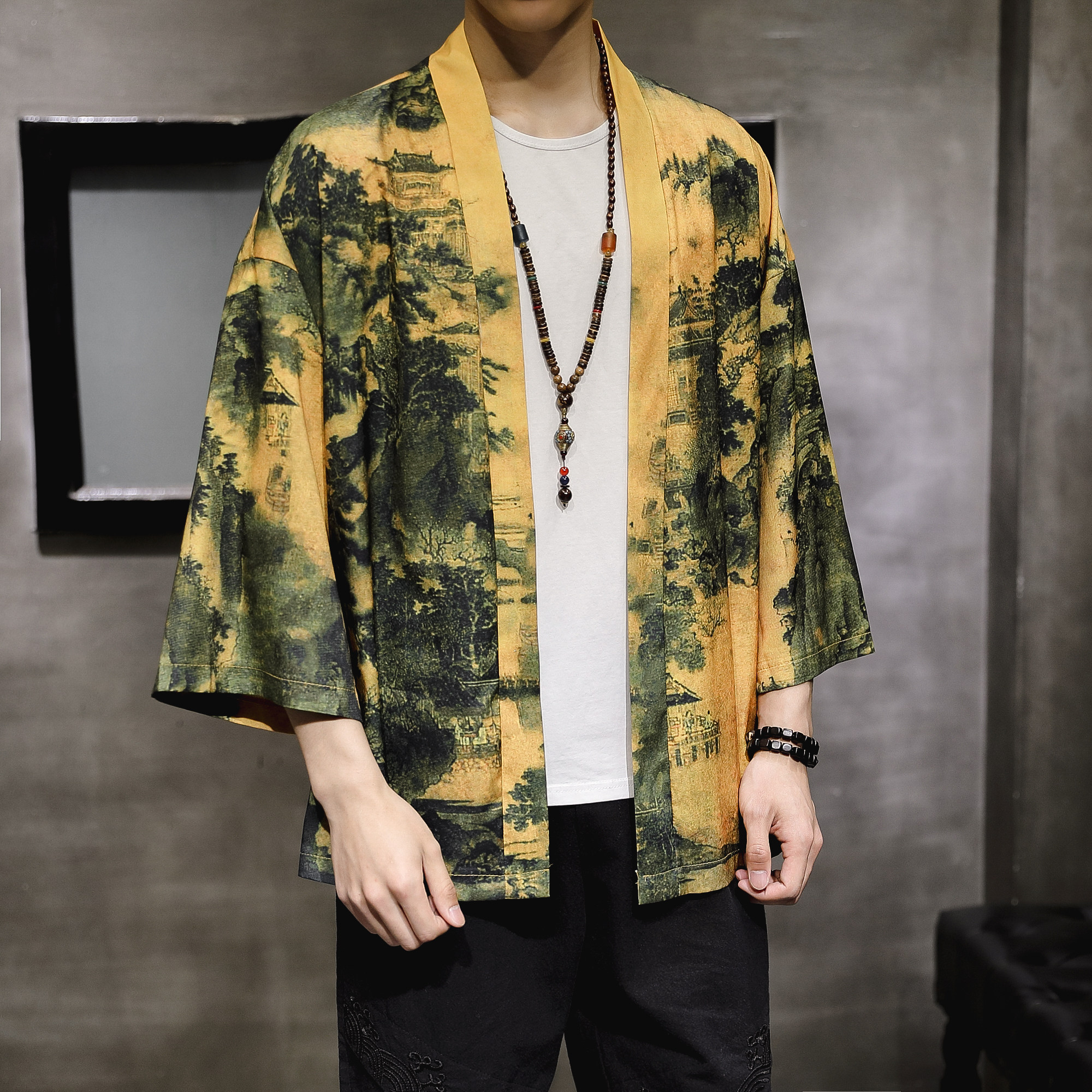 2025夏季新款风飞鹤山水鲤鱼汉服开衫披风男DSA008-1K02p40,男装民族服装,电商A008-1