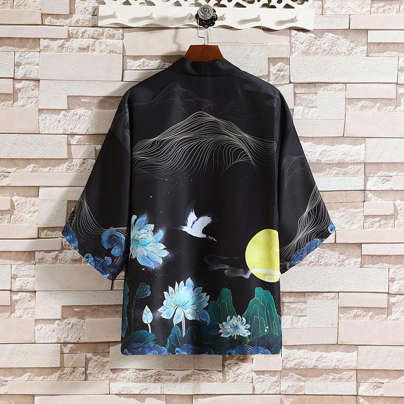 夏季新款风青山仙鹤印花汉服风衣开衫披风男DSA008-1K87P40,男装风衣,电商A008-1