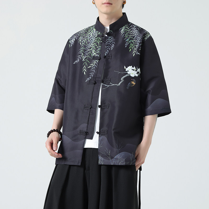 2025夏季新款风短袖衬衫唐装汉服风印花男A008-1-S203-P45图片