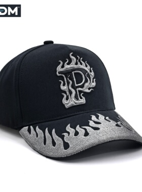 PADM 2026新款灰色火焰刺绣男女鸭舌帽休闲百搭遮阳时尚潮流帽子