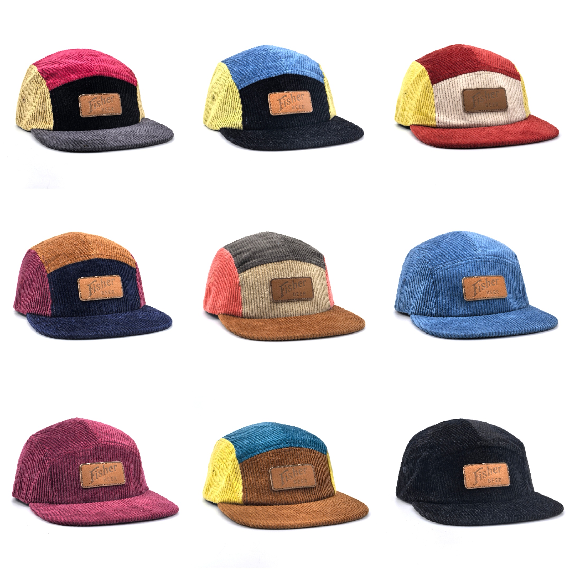 小众时尚拼色灯芯绒 秋冬户外男女运动防风休闲百搭五片帽B0914